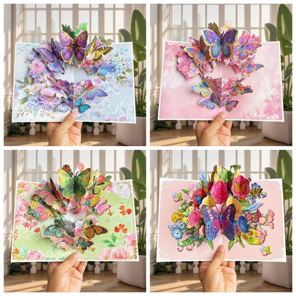 Exquisite 3D Pop-up-Karte Beste Wünsche Schmetterling Grußkarten Schmuck Einladungen Glückwunschkarte Muttertag