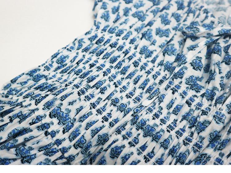 Floral Square Neck Cotton Waist-Cinching Mid-Length Dress for Vacation 2025 - French Women's Fashion