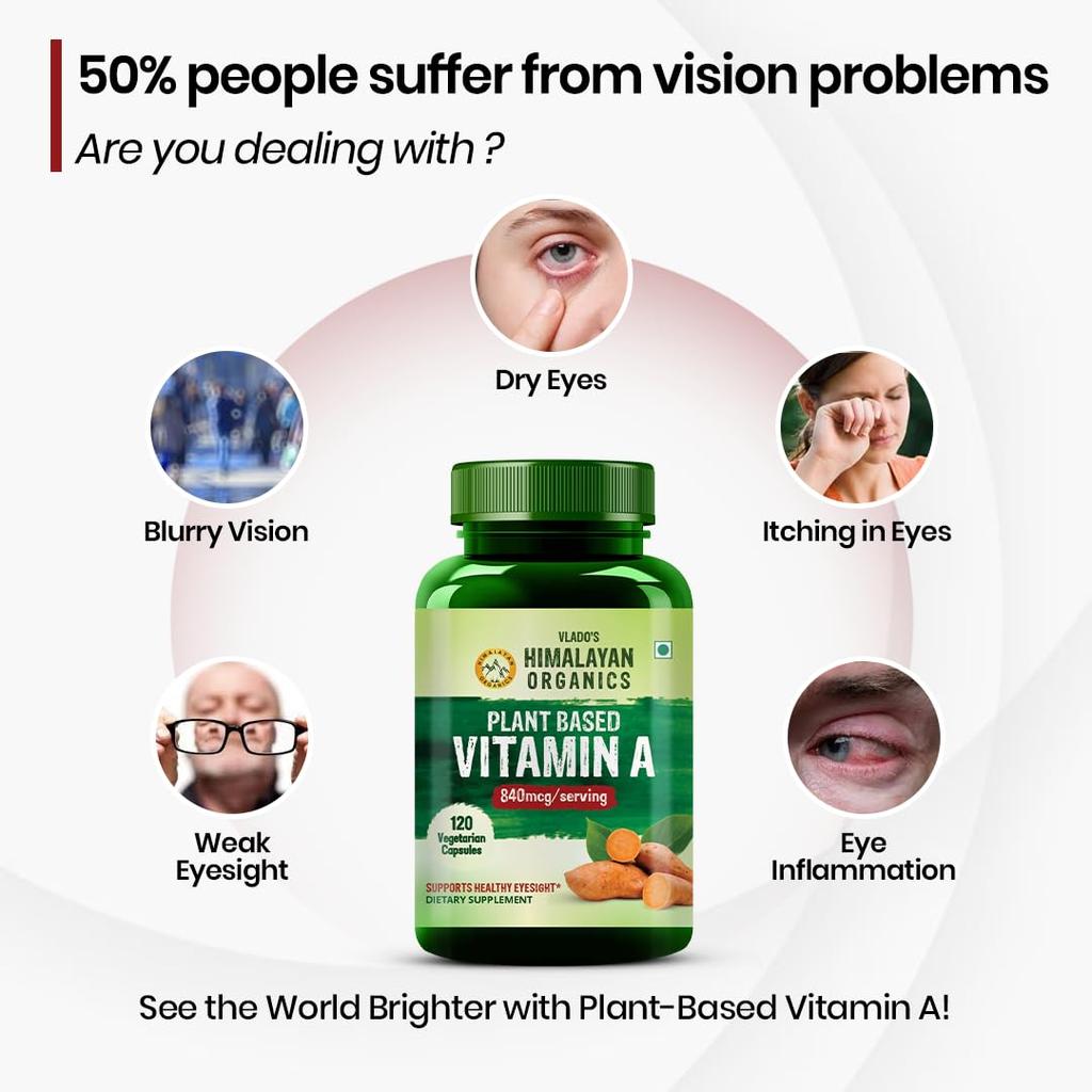 Vlado’s Himalayan Organics Plant Based Vitamin A Supplement 840 Mg Antioxidant Support For Eyes And Skin 120 Capsules