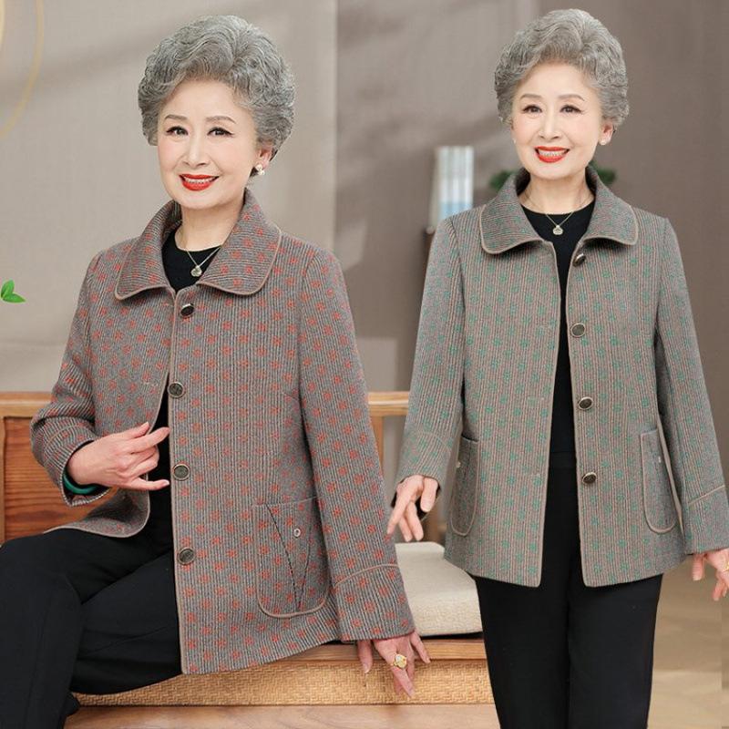 Spring Women's Jacket Clothes Autumn Cardigan Long Sleeve Top Old Lady Jacket