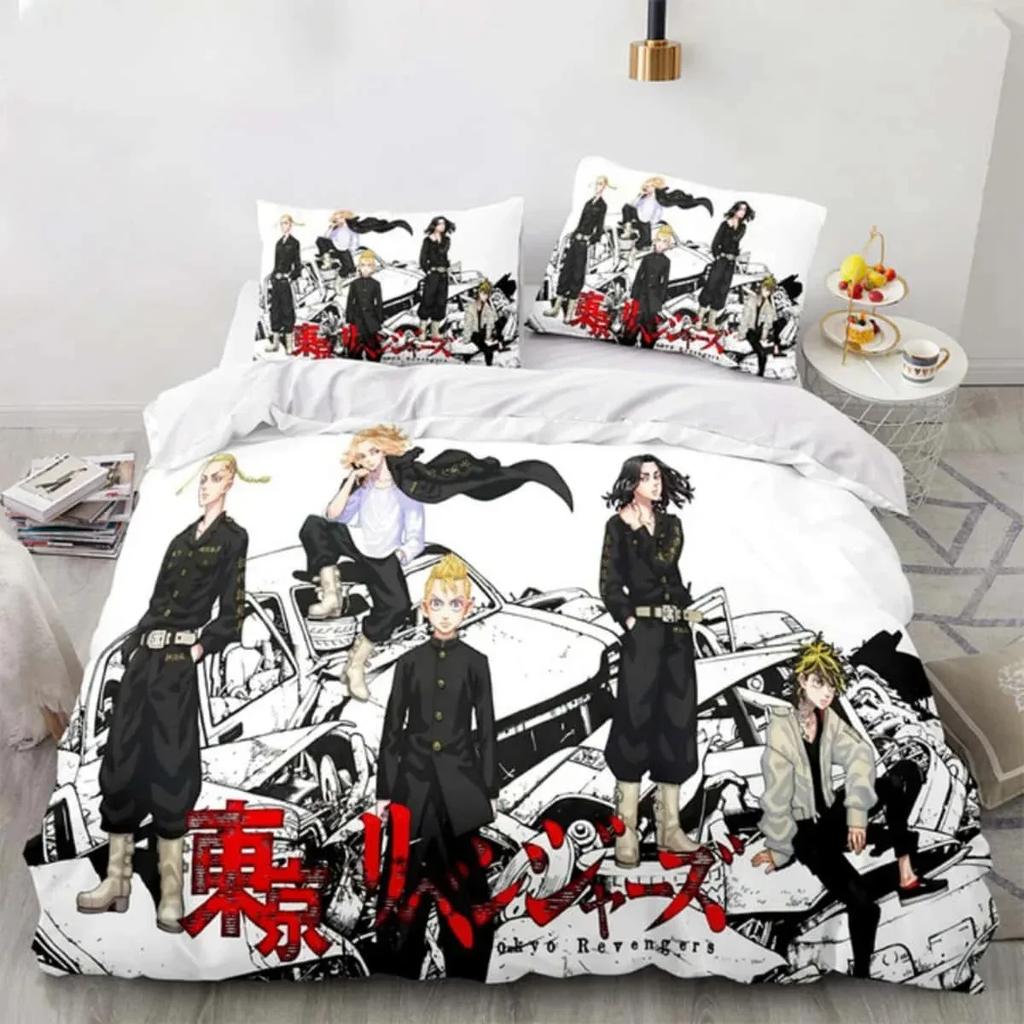 3D Anime Tokyo Revengers Bedding Set Polyester Double Single Full Size Anime Bed Set Adults Teens Bedroom Luxury Duvet Cover Set
