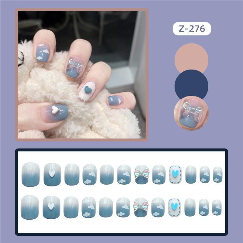 24Pcs Frosted Smoky Black Ripple Fake Nails Full Coverage Removable Press On Nails Finished Nail Stickers