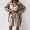 2026 Southeast Linen Solid Color Long Sleeve Two-Piece Casual Shorts Set