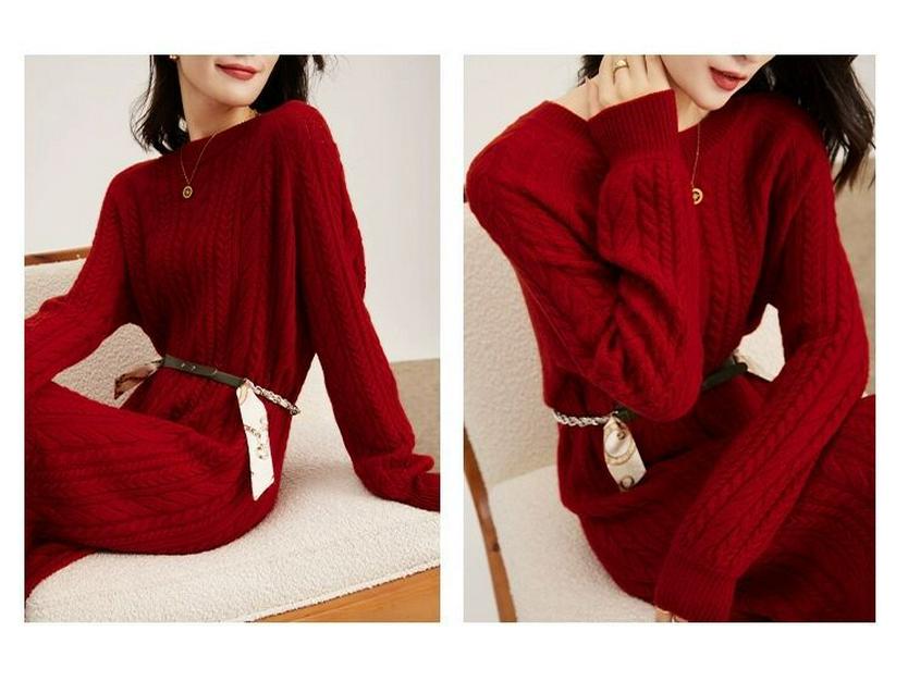 Elegant Red Knit Dress - New Year Winter Style