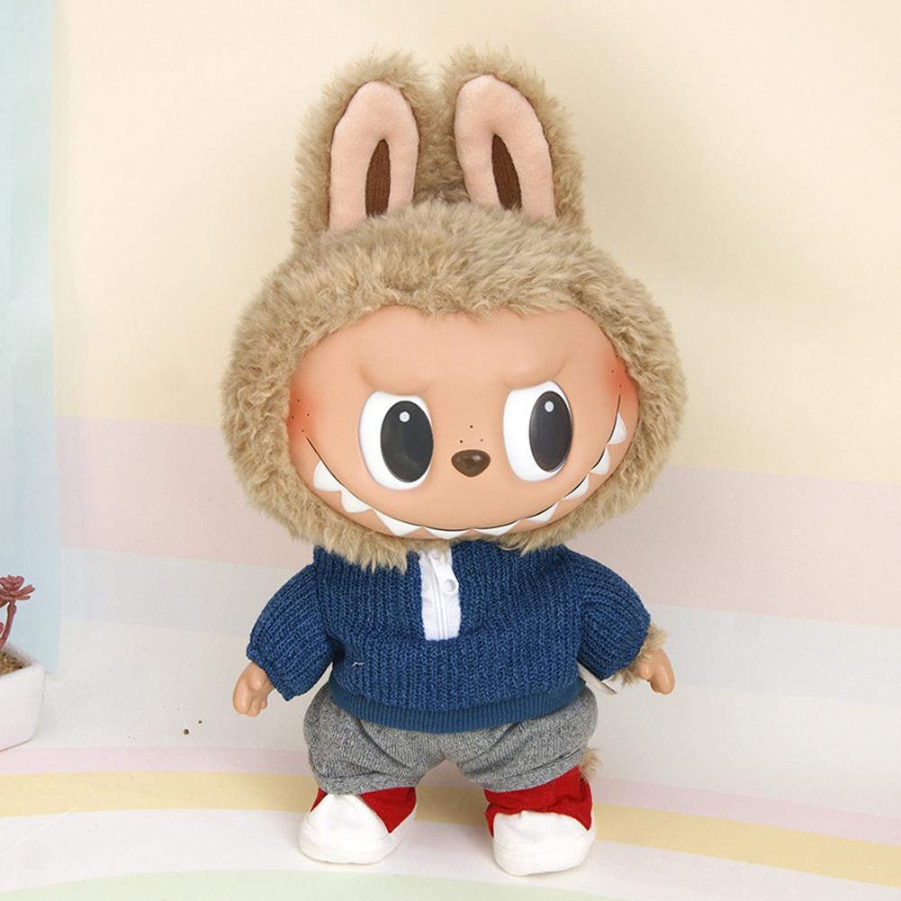 For 37cm Labubu Doll Shirts Sweater Hat Cartoon Plush Doll Replacement Outfit Playing House Accessories Mini Clothes