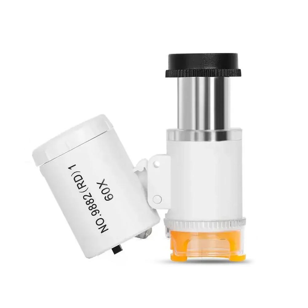 60X Mini Magnifier Pocket Microscope with LED UV Light Jewelry Magnifying Glass Jewelers Eye Loupe For Diamond Coins Currency