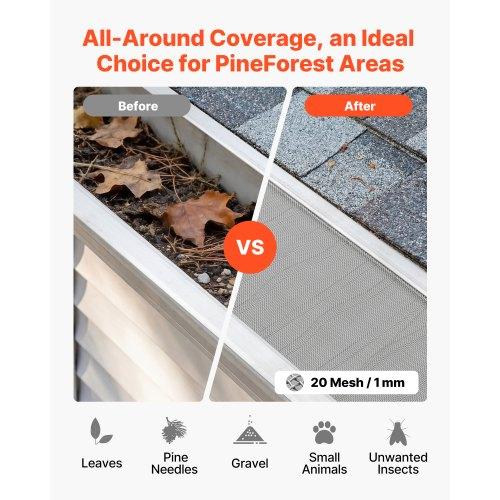 VEVOR Gutter Guard, 152.4 mm Aluminum Gutter Cover with Stainless Steel Micro Mesh, Heavy-Duty 14.63 m Length, 1.02 mm Thick