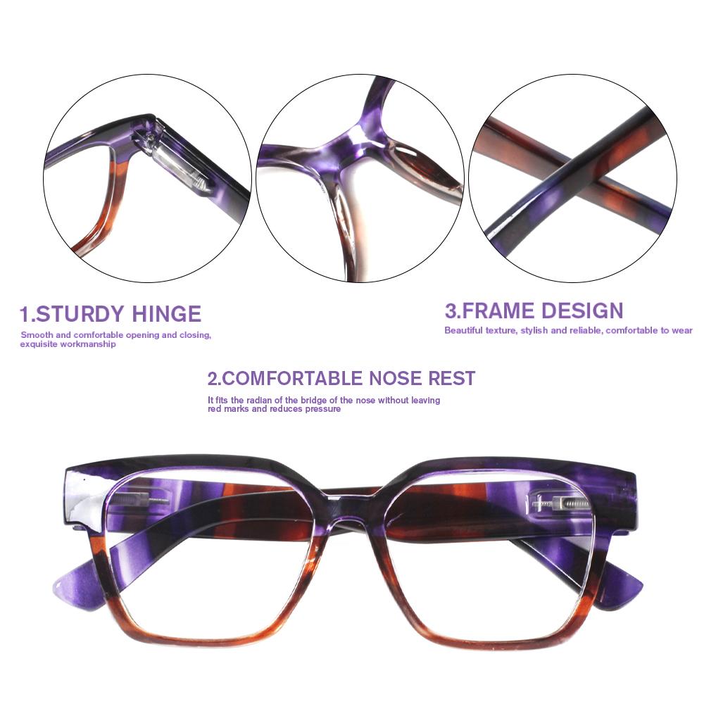 TUREZING Reading Glasses For Men Women HD Lenses Spring Hinge Square Wood Grain Presbyopic Eyewear Lightweight Comfortable