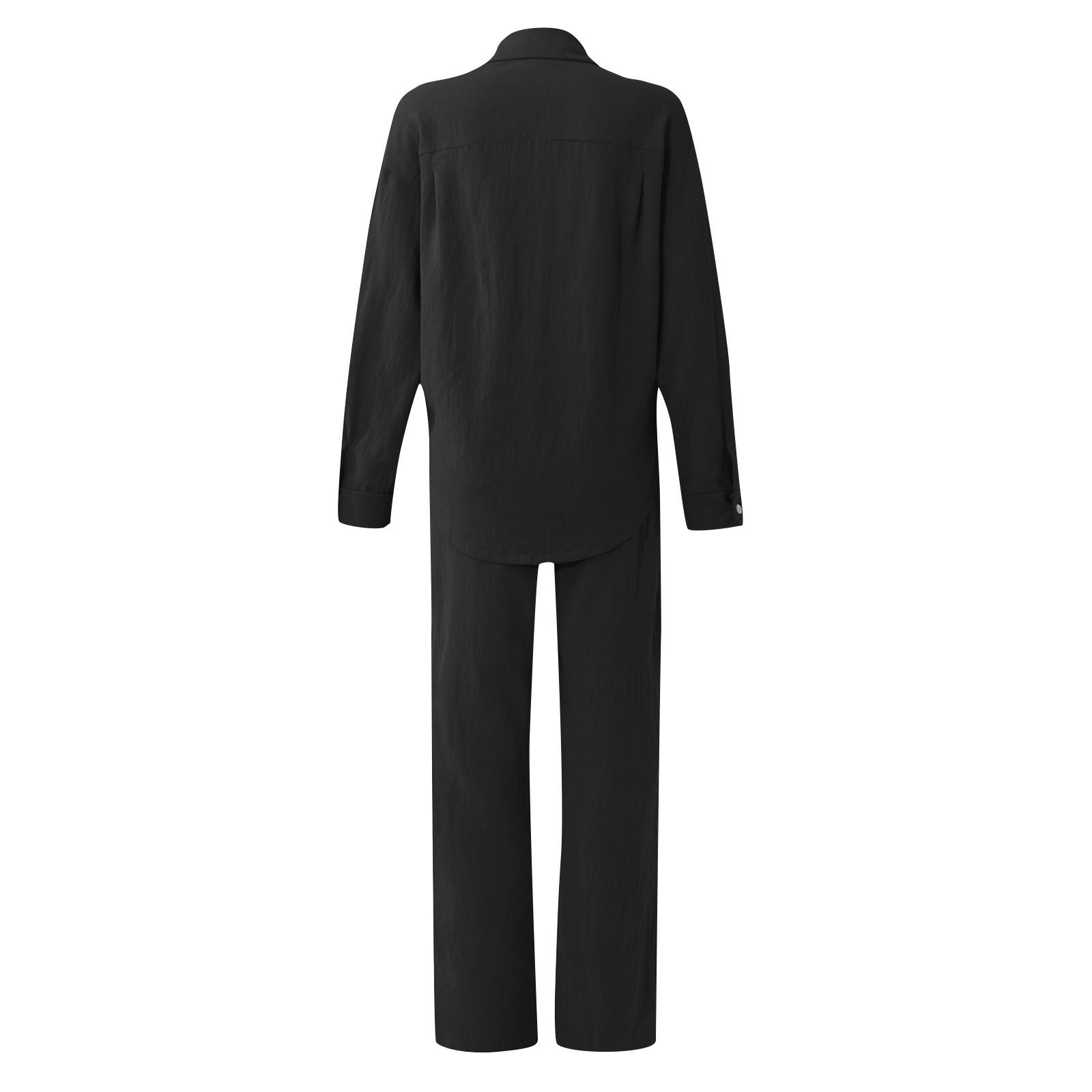 Модные женские повседневные однотонные рубашки с длинным рукавом из хлопка и льна — фото 5