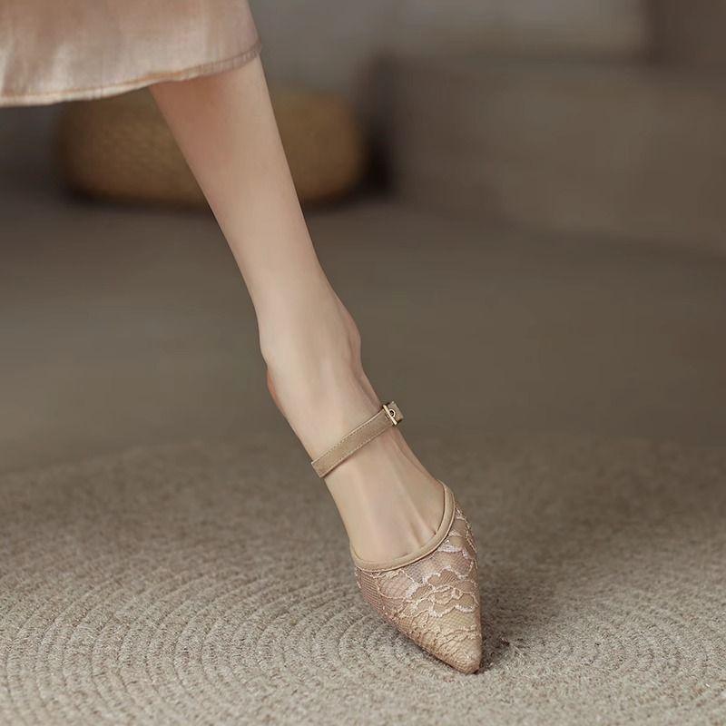 Mesh Sandals Women's 2025 Summer New Bag Head Half Slippers Women's Outer Wear Soft Sole One Word with High Heels Women's Shoes