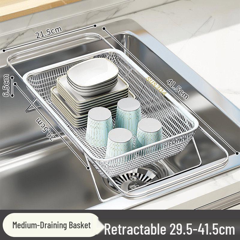 Double Layer Stainless Steel Colander and Draining Rack for Kitchen Sink