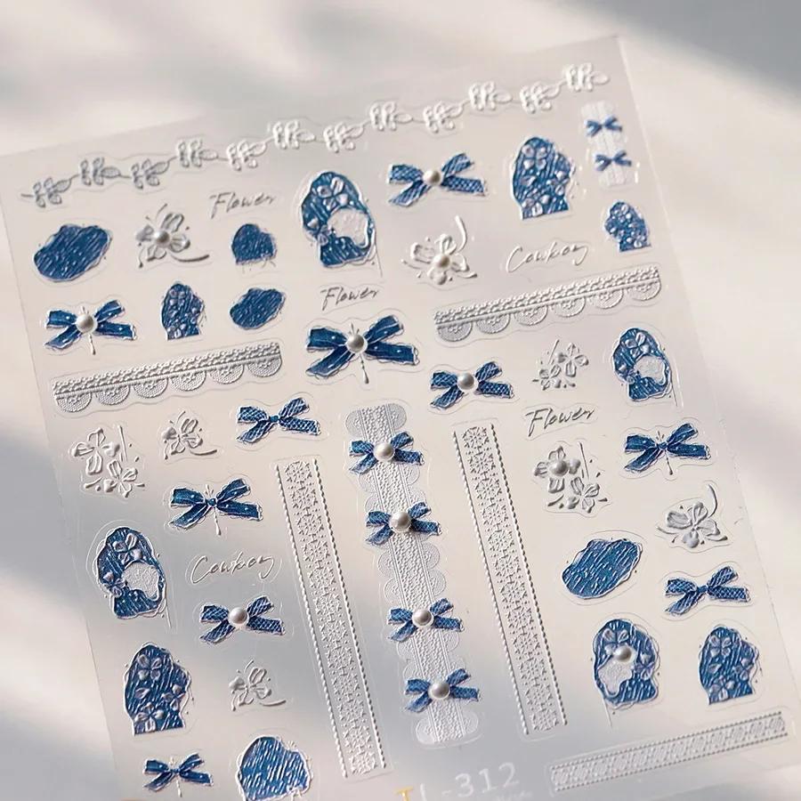 Cherry Blossom Pink Flower Sakura Spring 5D Nail Art Sticker Gold Stamping Soft Adhesive Relief Adhesive Chic Manicure Decals