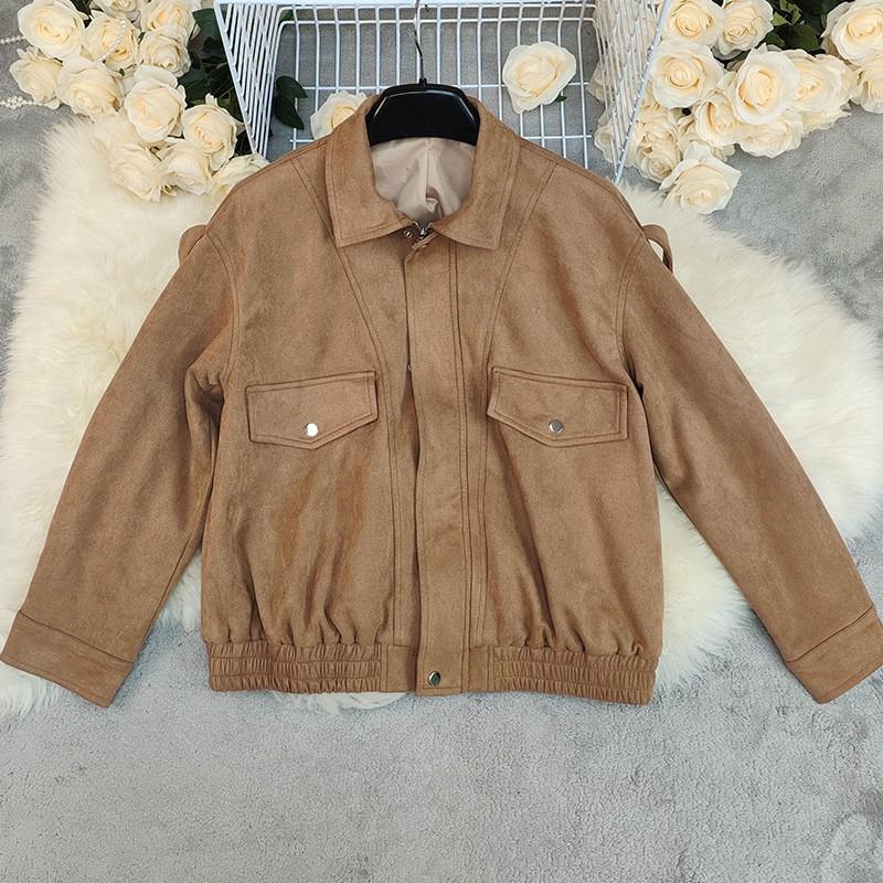 Womens Long Sleeve Faux Suede Blazer Coat Solid Color Loose Fit 2025