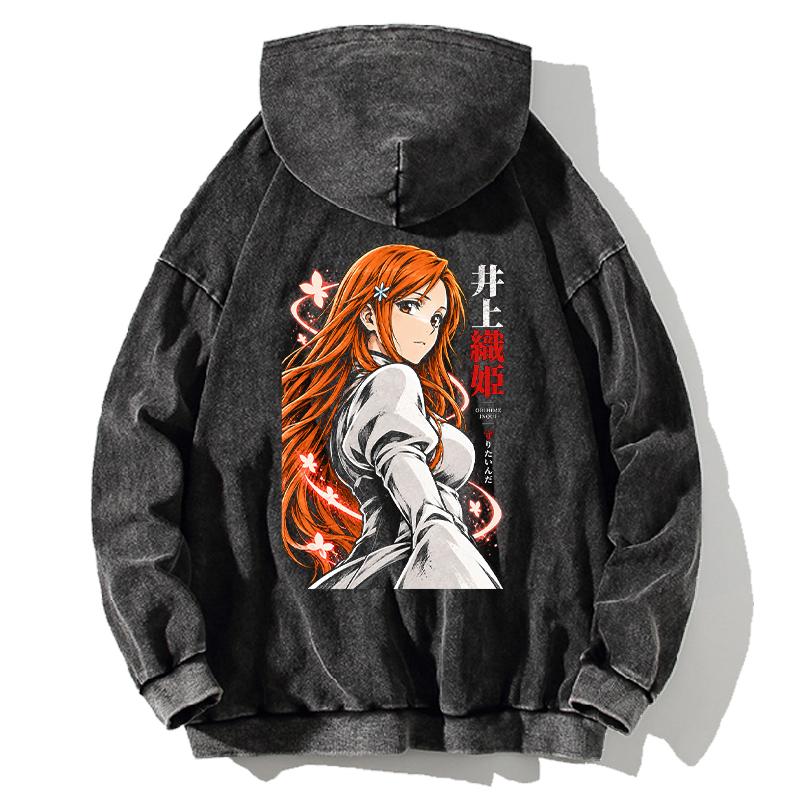Inoue Orihime BLEACH Manga Graphic Hoodie Vintage Washed Oversized Streetwear Fall 2026 Fashion Men Women 100% Cotton Hooded Top
