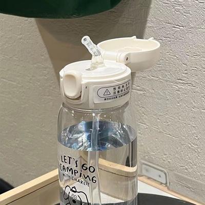 600ML Plastic Water Bottle With Straw Transparent Water Bottle Bouncing Straw Sports Cup Portable Drop Cartoon Ice Suction Cup