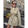 Damski Trencz Średniej Długości z Kołnierzem Stojącym, Talia na Sznurek, Jesienno-Zimowe Płaszcze, Bawełniana Kurtka Zewnętrzna