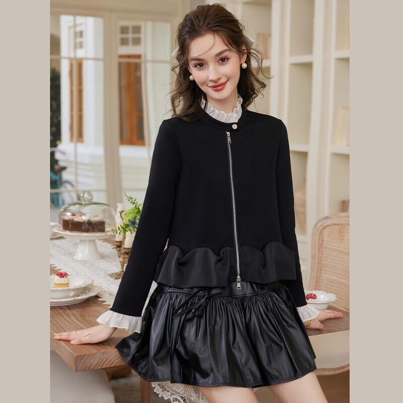 Women's Ruffled Color-Block Knit Cardigan