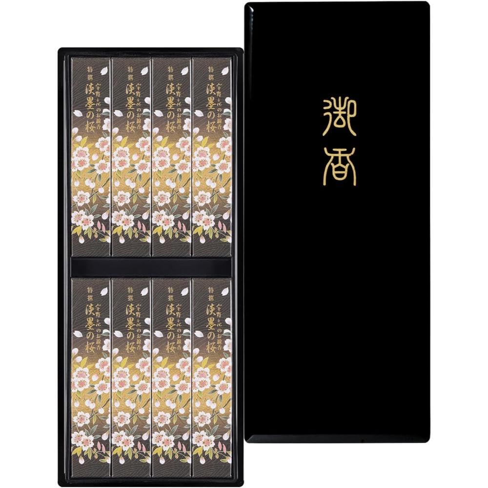 Chiyo Uno Incense Sticks, Special Selection, Light Ink Cherry Blossom, 8 Boxes in a Lacquered Box, 37112