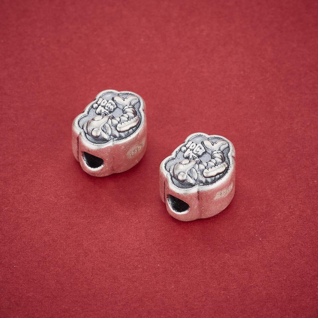 Sterling Silver 999 Koi Fish Luck Charm Spacer Bead for DIY Bracelets - Abundance Copper Coin Design.