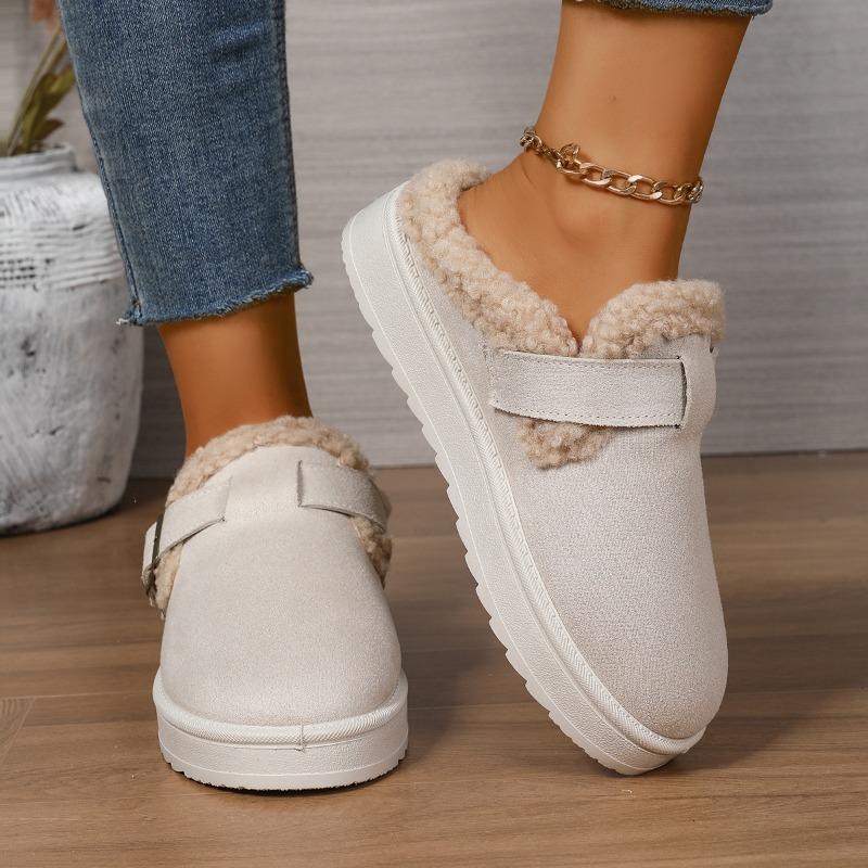 Cross-border New Belt Buckle Low-top Wool Cotton Shoes Women's Large Size Round Head Thick Sole Short Plush Rear Empty Snow Boots