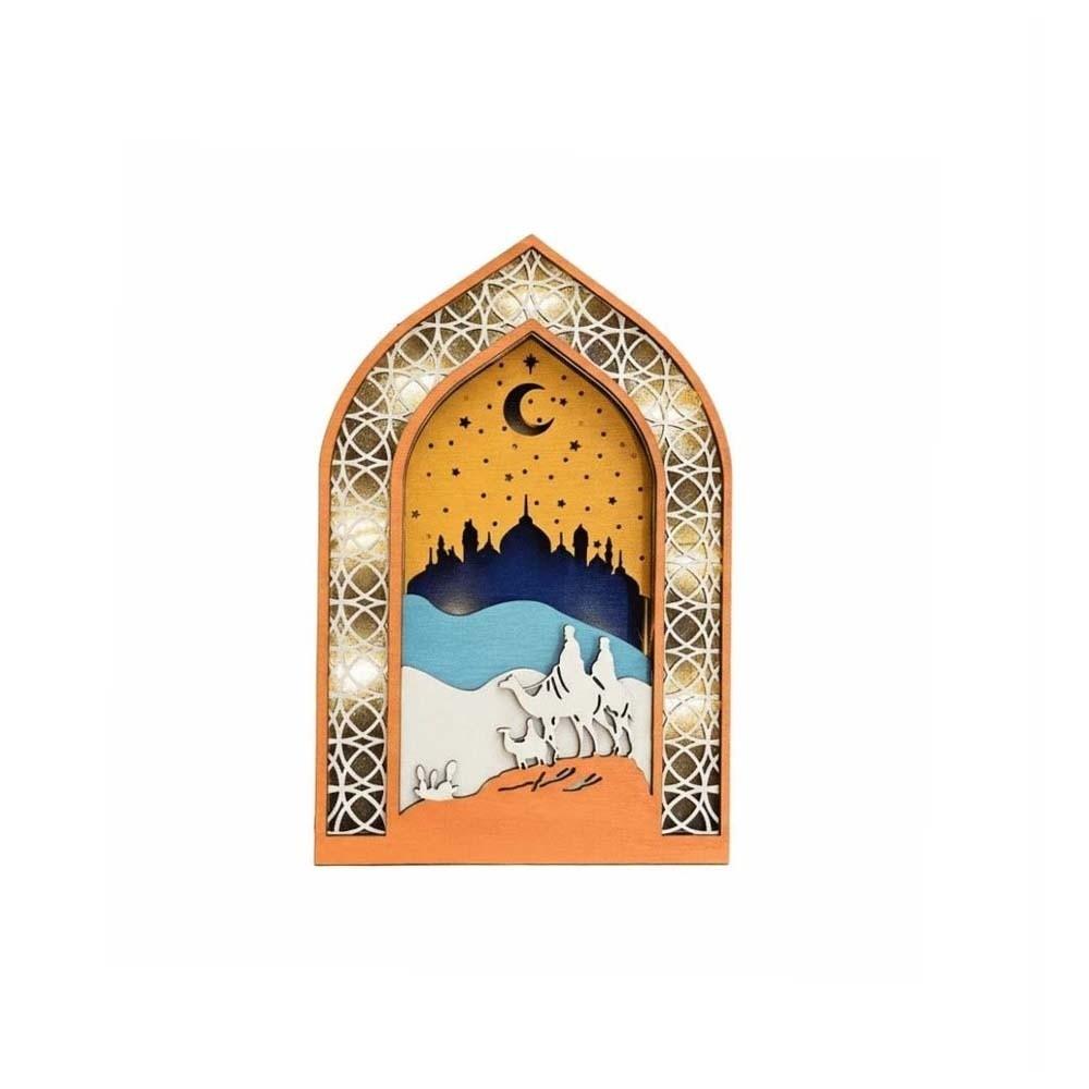 Creative Night Light Ornament LED Eid Wooden Decoration Handmade Eid Desktop Ornament  Scene Layout