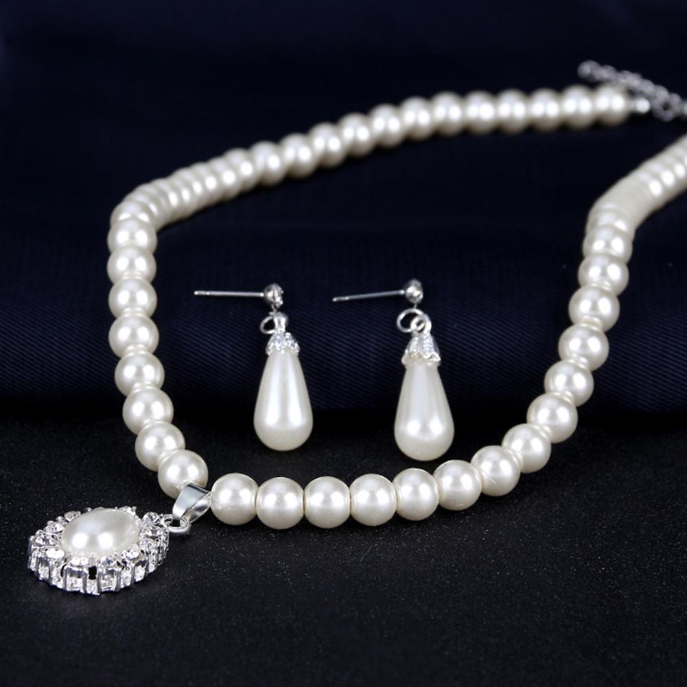 Royal Style Princess Imitation Pearl Teardrop hänge Elegant halsband örhängen