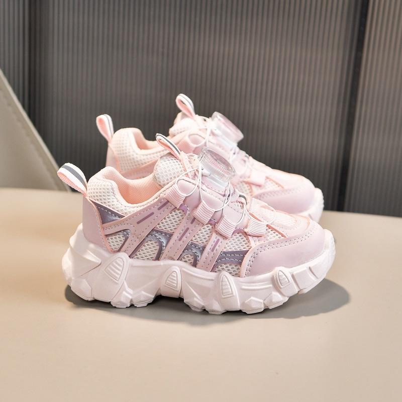 

Boys mesh shoes breathable mesh children s sneakers rotating button baby little white shoes breathable girls running shoes 21-25 5 pairs with one hand розовый