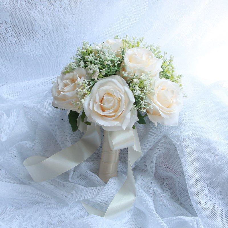 European Style Bridal Bouquet with Small Roses - Pink & White