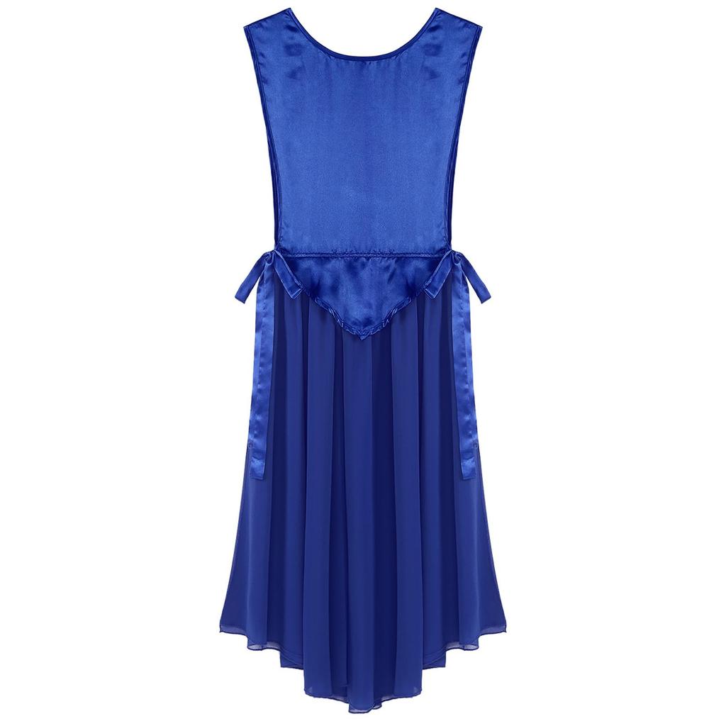 Womens Liturgical Dance Costume Round Neck Sleeveless Design Lace-up Sides Split Hem Satin Tunic