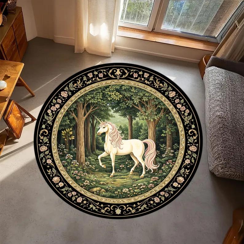 

Fantasy Unicorn Forest Pattern Area Carpet Mat Rug Home Decoration Medieval Vintage Modern Living Room Floor Rug Carpet 100cm x 100cm
