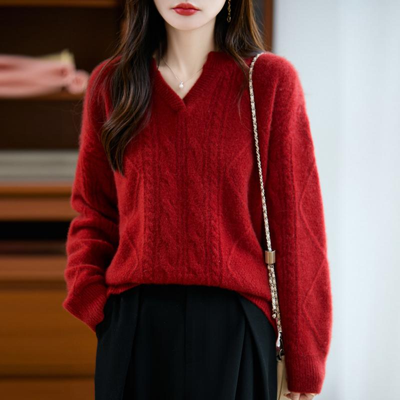 Women's cashmere sweater Qinghe cashmere 30% cashmere 70% wool autumn and winter pullover warm and fashionable