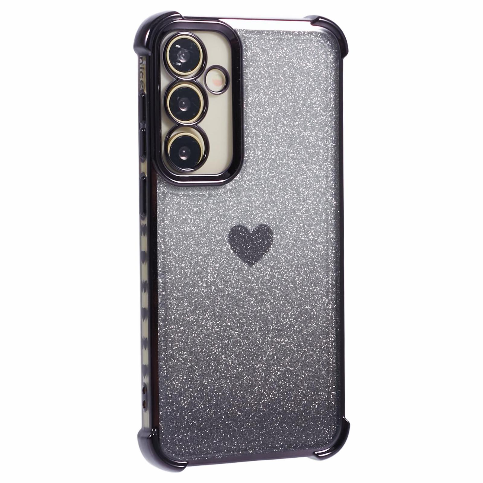 

For Samsung Galaxy A54 5G Phone Case Heart Pattern TPU Glitter Drop-Proof Cover Black