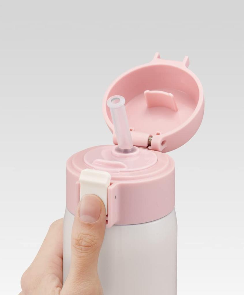 Skater 480ml Stainless Steel Water Bottle with Hello Kitty Line Straw, Insulated, Design, Sanrio, One-Touch Open, STOT5ST-A