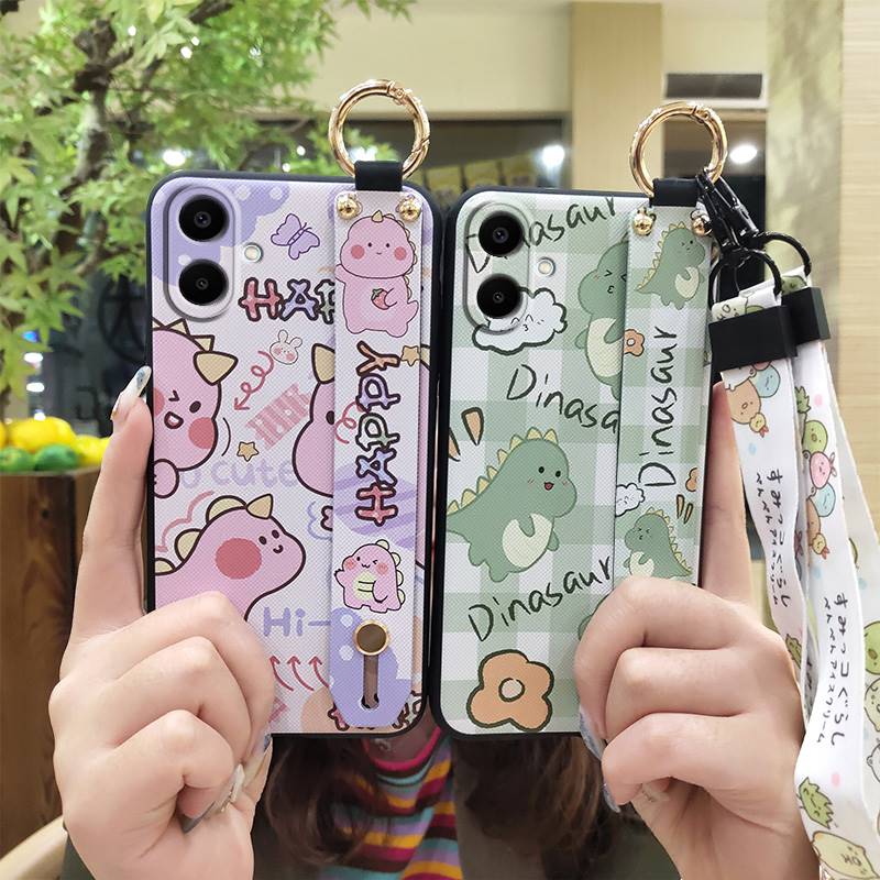 Ring Kickstand Phone Case For Samsung Galaxy A07 Back Cover Phone Holder Protective Anti-dust Silicone Wrist Strap Cute