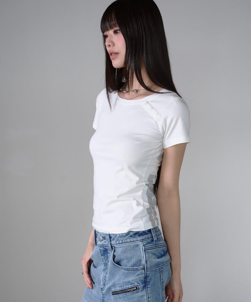 PRENDA Double Cross Back Print Short Sleeve White