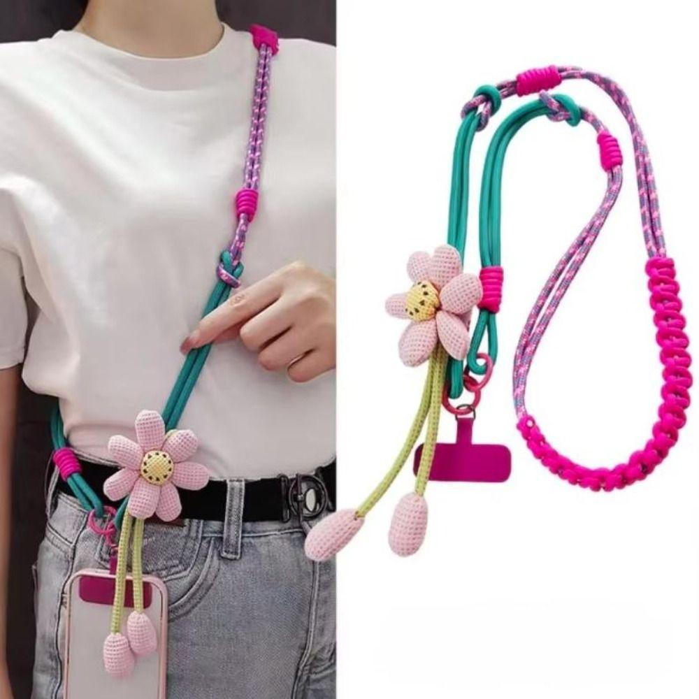 Crossbody Phone Woven Chain Phone Charm Cell Phone Strap Flowers Phone Lanyard  Outdoor Activity