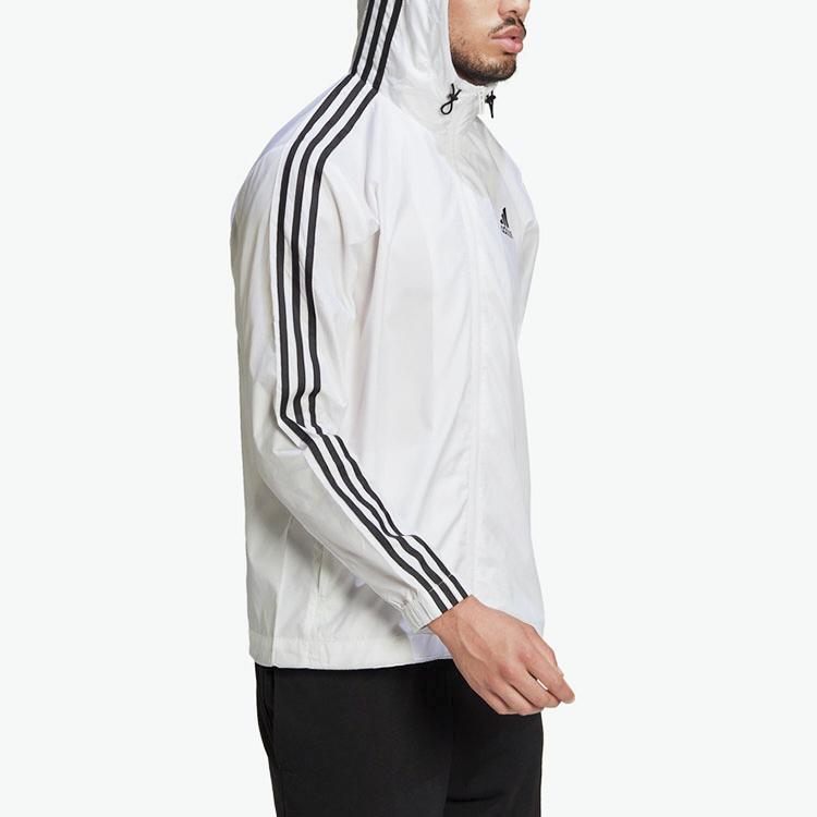 Adidas Striped Logo Print Sports Training Hooded Jacket Men Jackets White HE4320