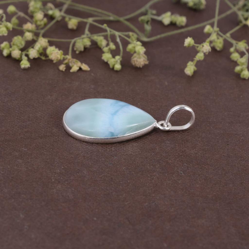 925 Sterling Silver, Gemstone Pendant, Larimar Pendant, Handmade Jewelry, Reiki Pendant, Statement Jewelry, Anniversary Gift