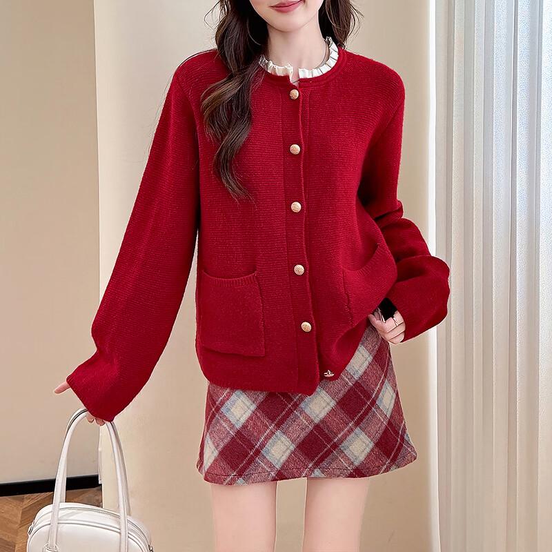 TonLion Women's Elegant Round Neck Knit Cardigan