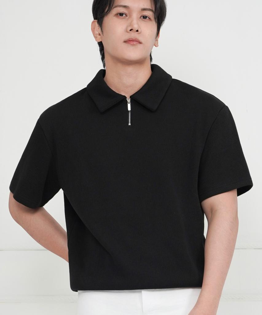 Dibala Automatic Tucking Fake Drop Oversized Half-Zip Polo Shirt Short Sleeve T-Shirt