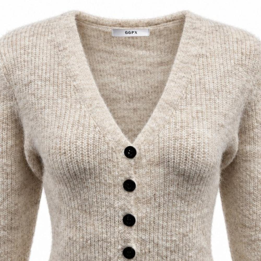 Ggpx New York Deep V Neck Wool Touch Ruffle Knit Dress Gqaop003f