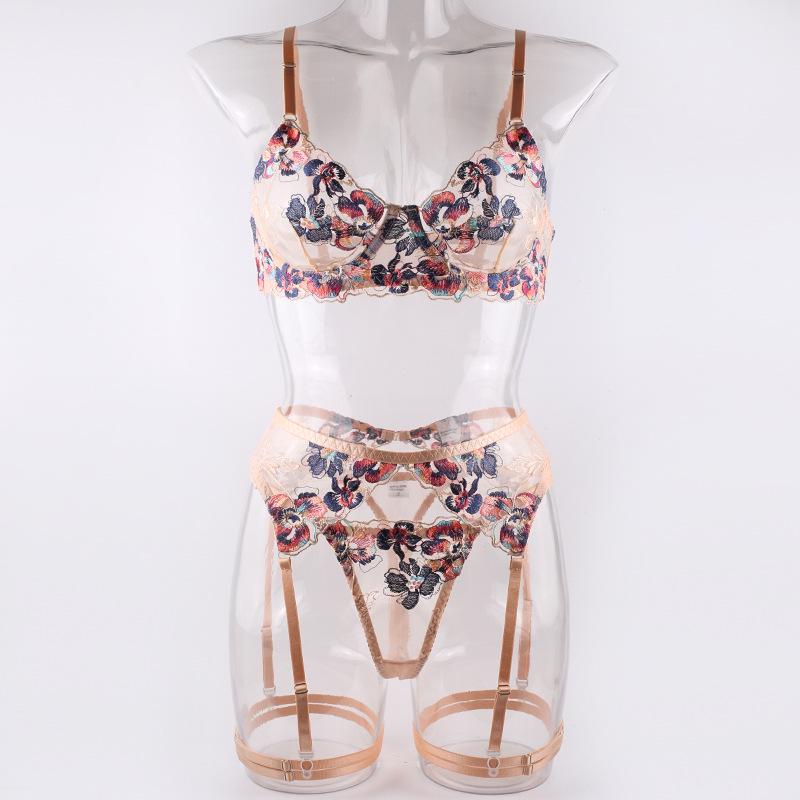 Multi-Color Embroidered European & American Sexy Temptation Lingerie Set