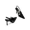 Luxury Sandals Women Designers Dot Rhinestone Bow Sexy Black High Heels Small Square Head Beautiful Light Mouth Backempty Shoes