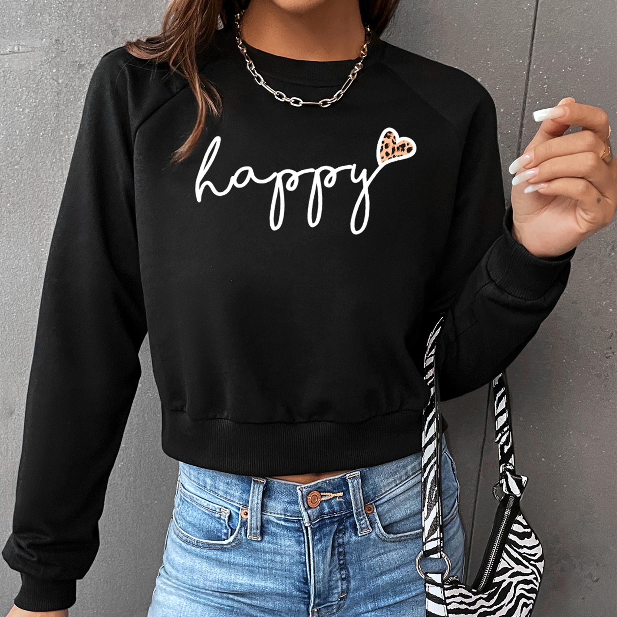 

YYFS женские модные повседневные блузки и рубашки с круглым вырезом и длинными рукавами с принтом Happy Love L