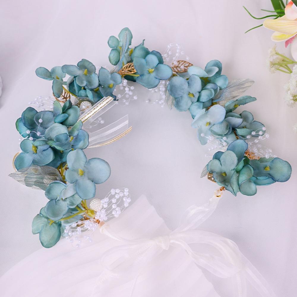 Sheer Tulle Floral Headband Leaf Detail Bridal Hairband Fairy Style Hair Wreath Headpiece Bride