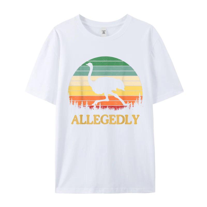 Funny Allegedly Ostrich Gift Flightless Tshirts Retro Unisex Tops Tees Birthday Tops T Shirt Crew Neck Cotton Fabric