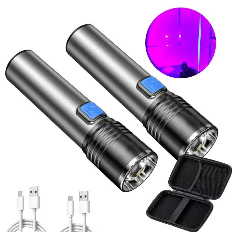 Lanterna UV 395nm Luz Negra Zoomable USB Recarregável Luz UV Lanterna Ultravioleta para Detector de Urina de Animal de Estimação Resina de Cura