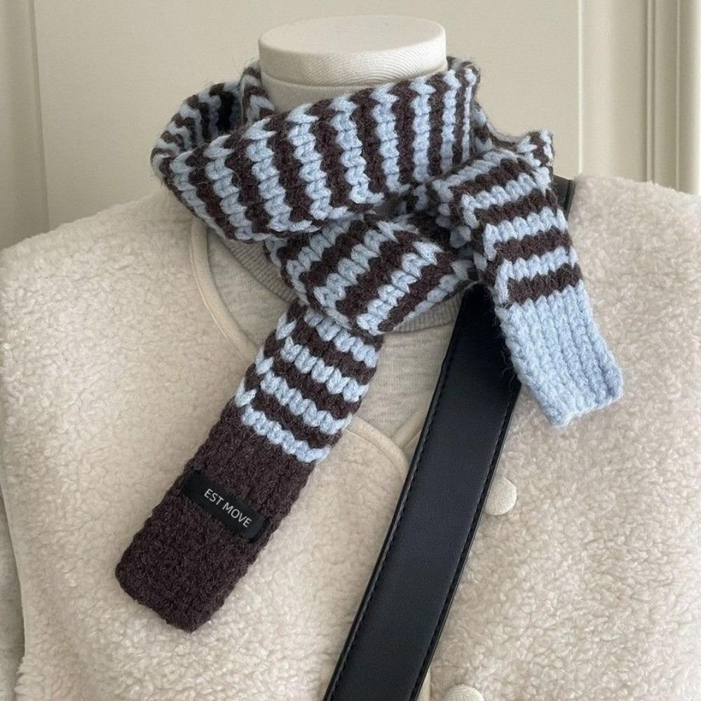 Neck Protection Winter Warm Scarf Striped Pattern Neck Scarf Vintage Knitted Long Scarf  Winter