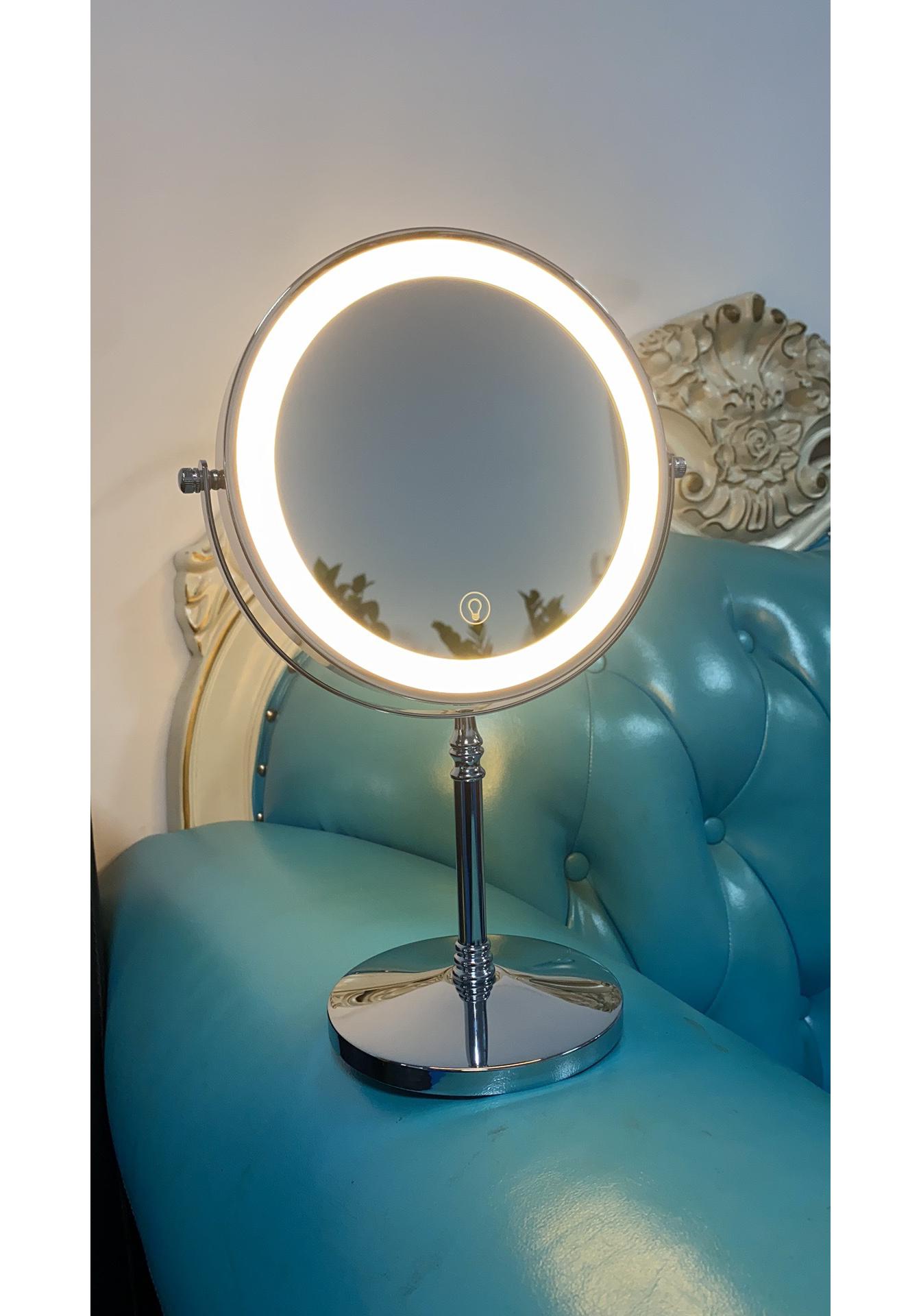 LED Light 10x Magnification Double-Sided Metal Makeup Mirror