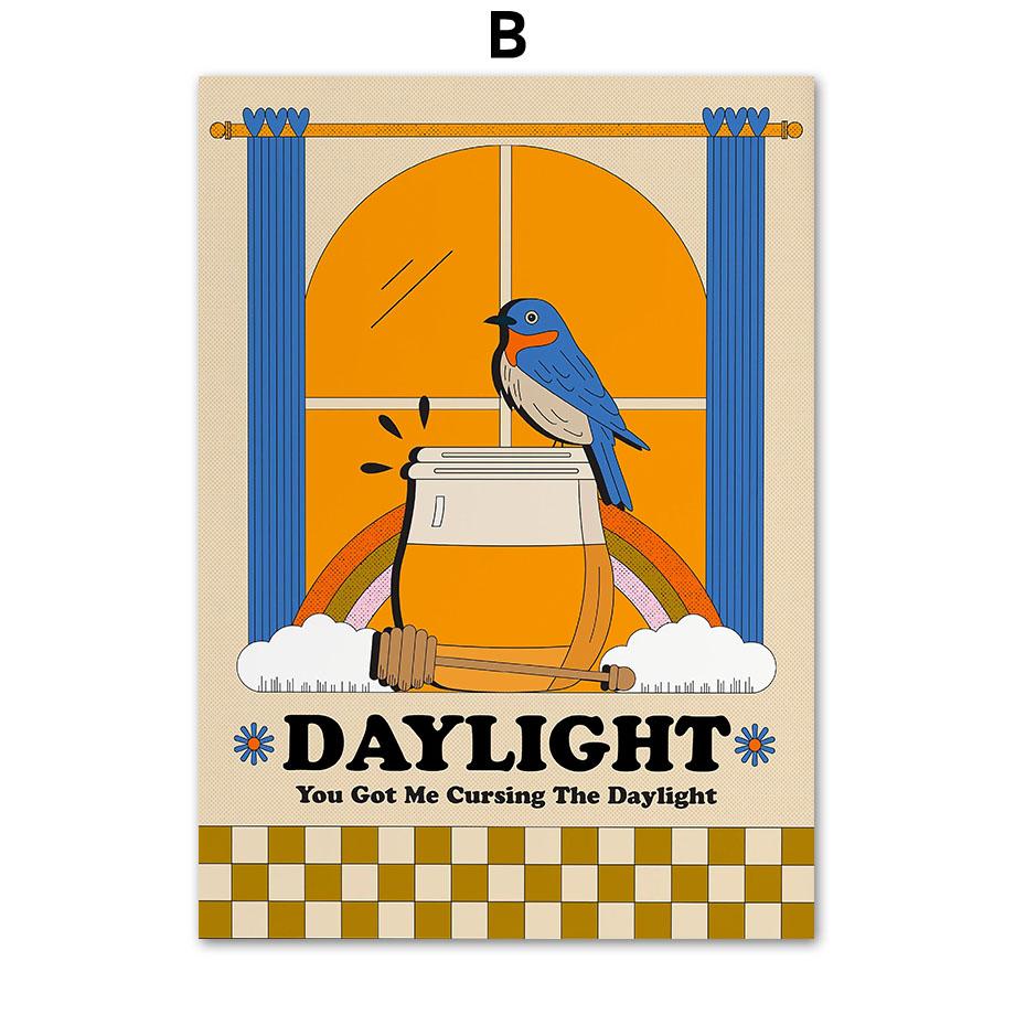 Sun Rainbow Butterfly Car Flower Bird Abstract Poster Print Wall Art Canvas Painting for Living Room Bedroom Modern Home Decor